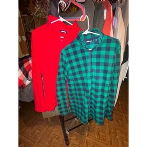 Lands' End Pullover Fleece Green Buffalo Plaid & Red XL/T Extra Large Tall Set 2